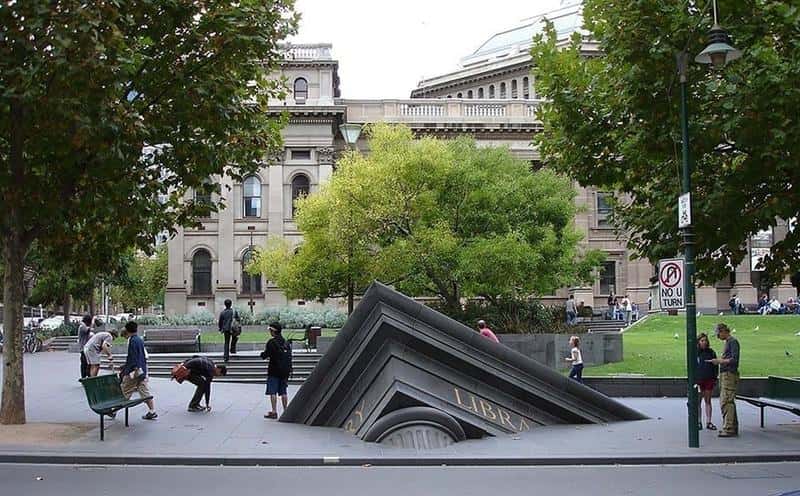 1. Sinking Building outside State Library, Melbourne, Australia