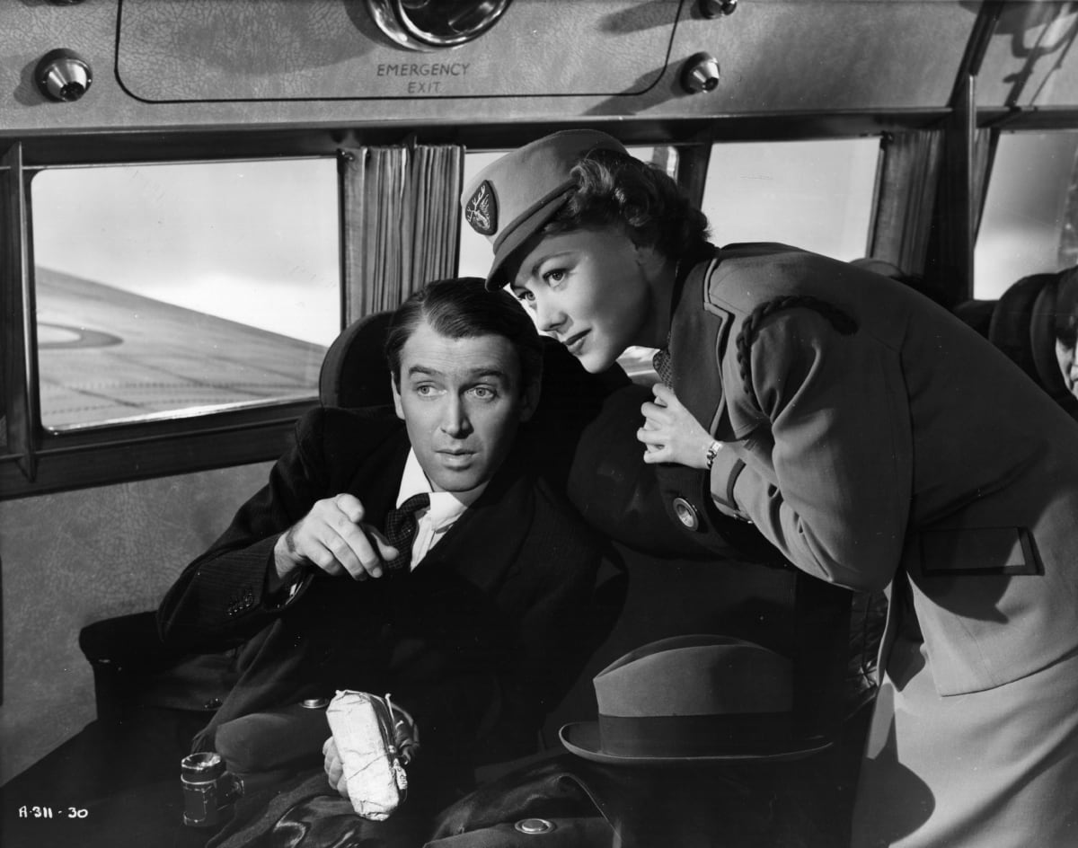 Image Source: 1951: James Stewart (1908 - 1997) with Glynis Johns in a scene from the film 'No Highway', adapted from the Nevil Shute novel. TItled 'No Highway In The Sky' in the US, the film was directed by Henry Koster for 20th Century Fox. (Photo by Hulton Archive/Getty Images)
