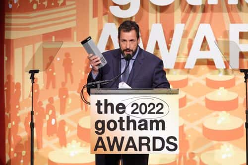 Adam Sandler accepts the Film Tribute Award onstage during The 2022 Gotham Awards at Cipriani Wall Street on November 28, 2022 in New York City. (Photo by Mike Coppola/Getty Images)