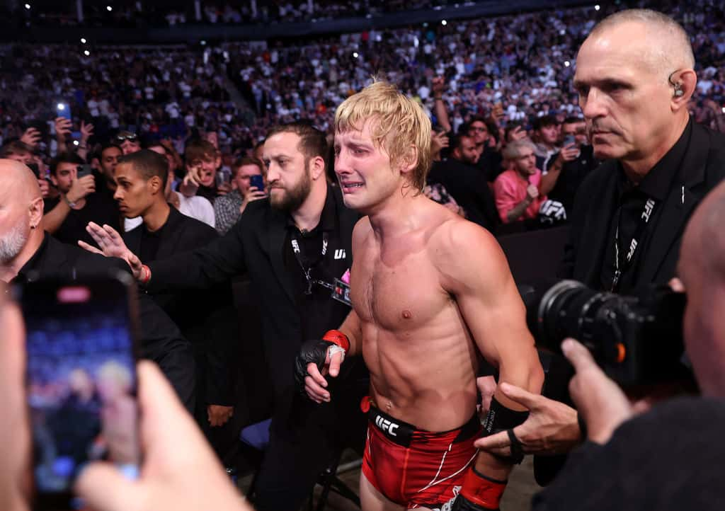 LONDON, ENGLAND - JULY 23: Paddy Pimblett of England celebrates defeating Jordan Leavitt of USA in the Lightweight bout during UFC Fight Night at O2 Arena on July 23, 2022 in London, England. (Photo by Julian Finney/Getty Images)
