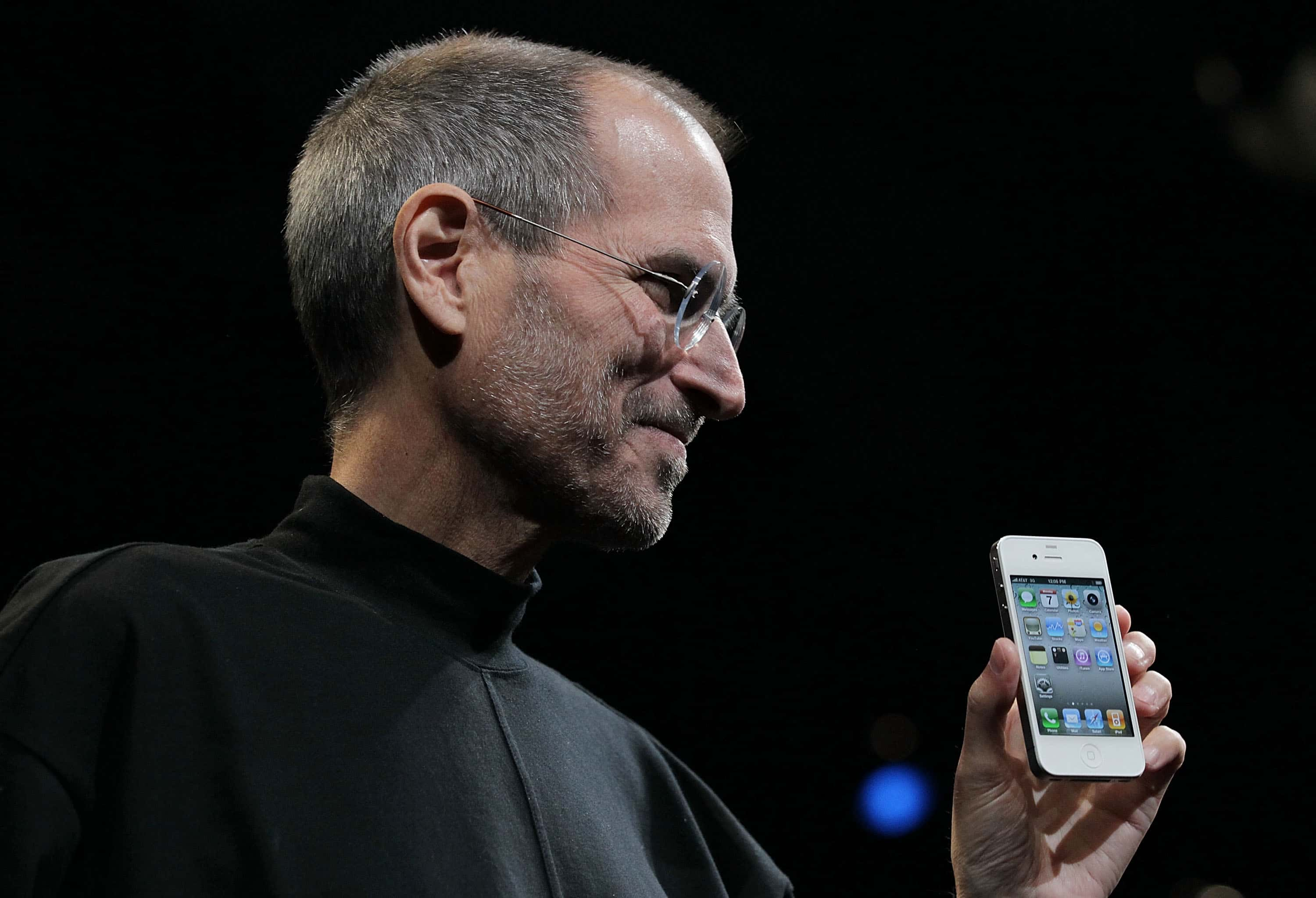 Image Source: Apple CEO Steve Jobs holds the new iPhone 4 after he delivered the opening keynote address at the 2010 Apple World Wide Developers conference June 7, 2010 in San Francisco, California. Jobs kicked off their annual WWDC with the announcement of the new iPhone 4. (Photo by Justin Sullivan/Getty Images)