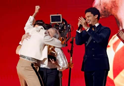 LOS ANGELES, CALIFORNIA - FEBRUARY 05: (FOR EDITORIAL USE ONLY) Harry Styles accepts the Album Of The Year award for “Harry's House” onstage during the 65th GRAMMY Awards at Crypto.com Arena on February 05, 2023 in Los Angeles, California. (Photo by Frazer Harrison/Getty Images)