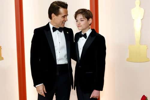 HOLLYWOOD, CALIFORNIA - MARCH 12: Colin Farrell and Henry Tadeusz Farrell attends the 95th Annual Academy Awards on March 12, 2023 in Hollywood, California. (Photo by Mike Coppola/Getty Images)